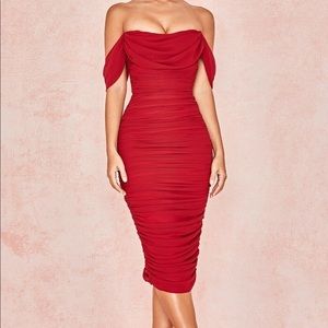 House of CB Red Midi Off Shoulder Dress size Small